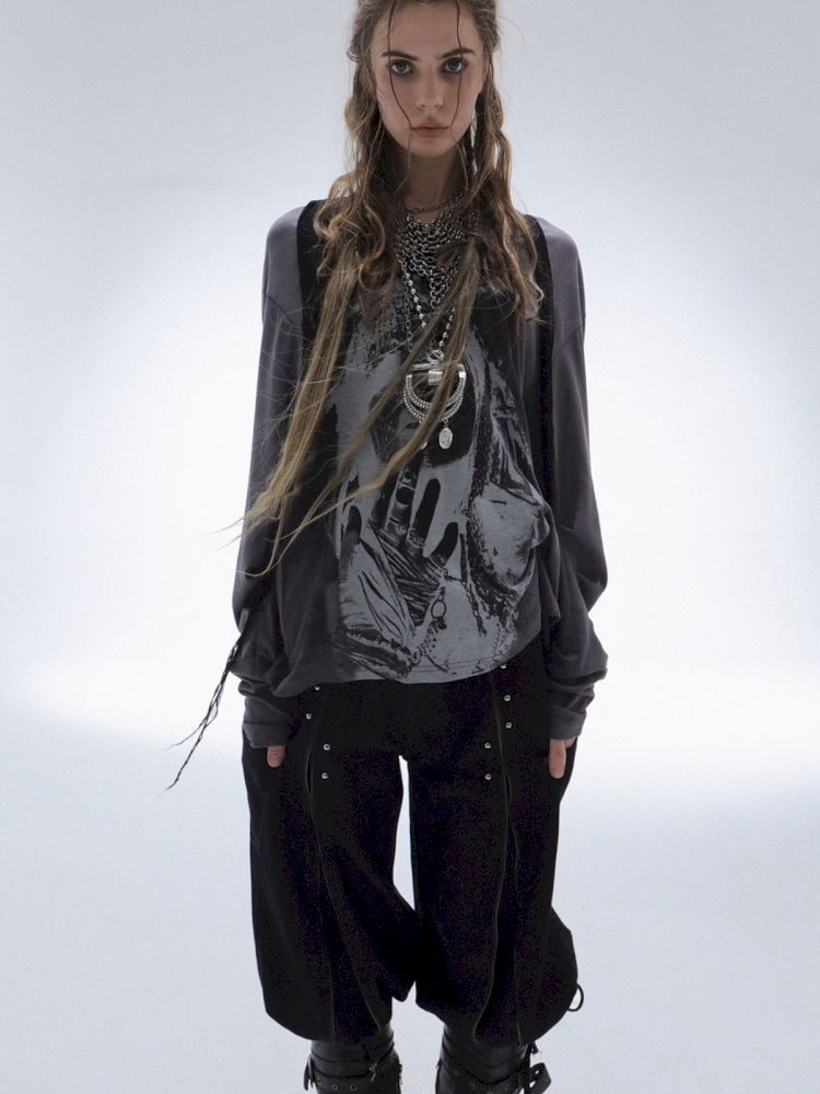 Ribbon Design Crew Neck Long Sleeve T-Shirt【s0000013905】