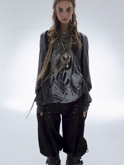 Ribbon Design Crew Neck Long Sleeve T-Shirt【s0000013905】