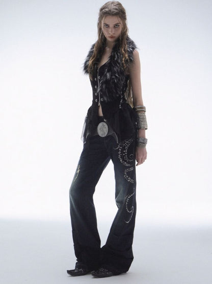 Frayed Layered Silhouette Denim Pants【s0000013903】