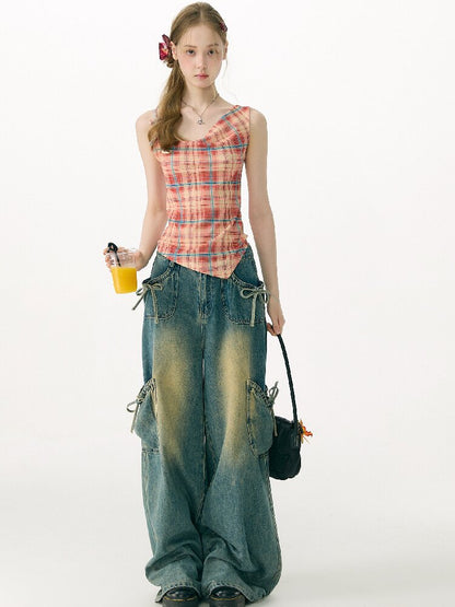 Summer Plaid Bow Vest Camisole【s0000017151】