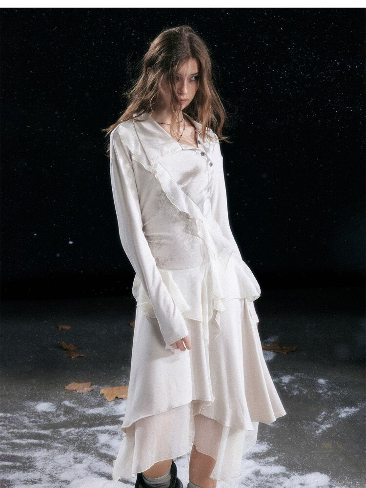 Smudged Print Ruffled Panel Dress【s0000015551】