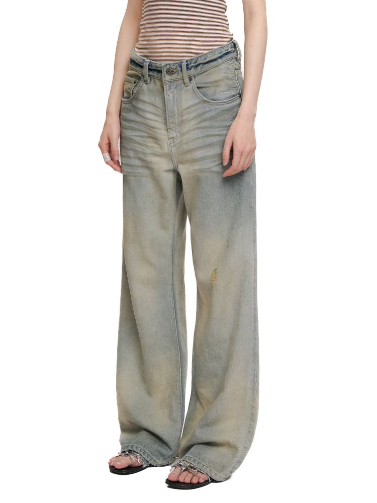 Cotton frayed high-waisted denim casual pants【s0000012501】