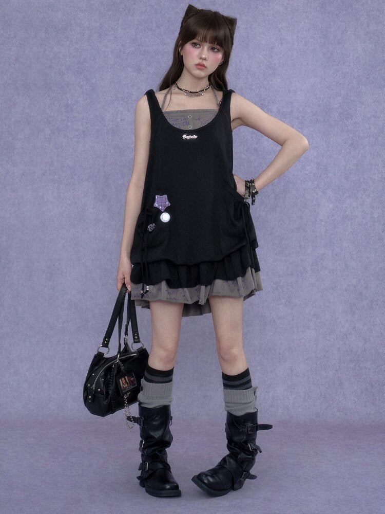 Doodle Print Cat Ear Two Piece Dress【s0000017288】