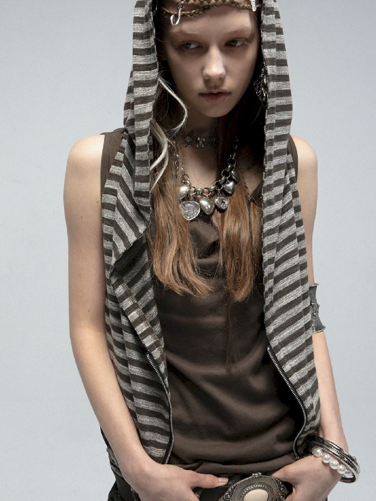 Hooded Zipper Versatile Tank T-shirt【s0000011838】