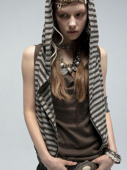 Hooded Zipper Versatile Tank T-shirt【s0000011838】