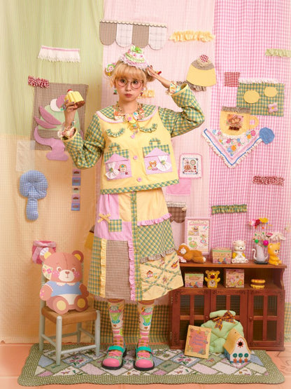Jacket & Patchwork Half Skirt Set【s0000013703】