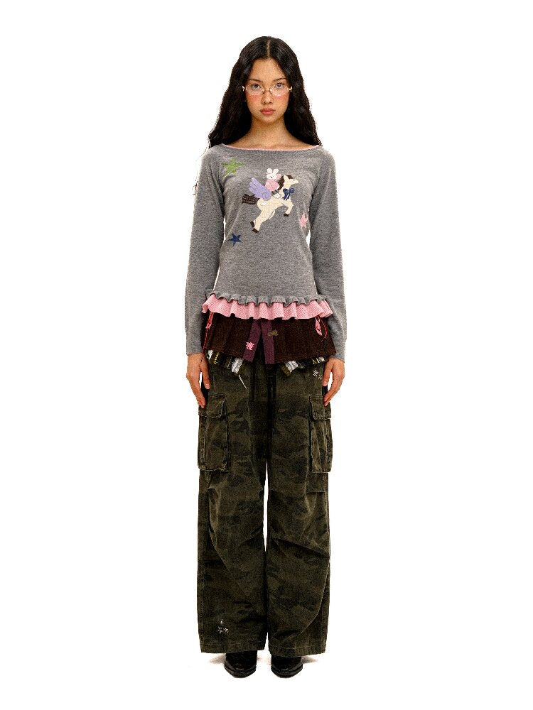 Lace Horse Rabbit Neckline Sweater【s0000016095】