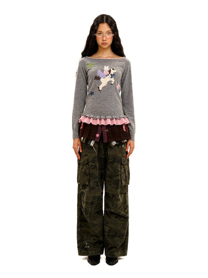 Lace Horse Rabbit Neckline Sweater【s0000016095】