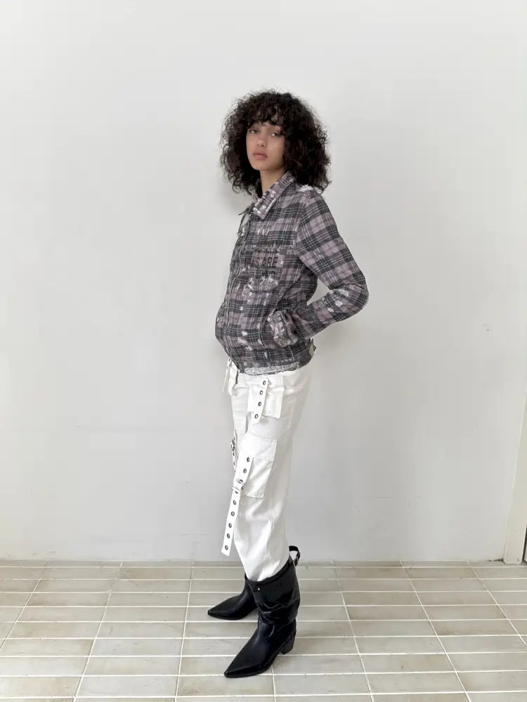 Distressed Plaid Denim Jacket【s0000014200】