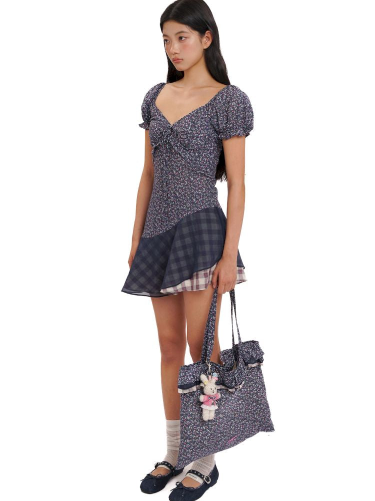 Plaid bubble sleeve top/dress【s0000013456】