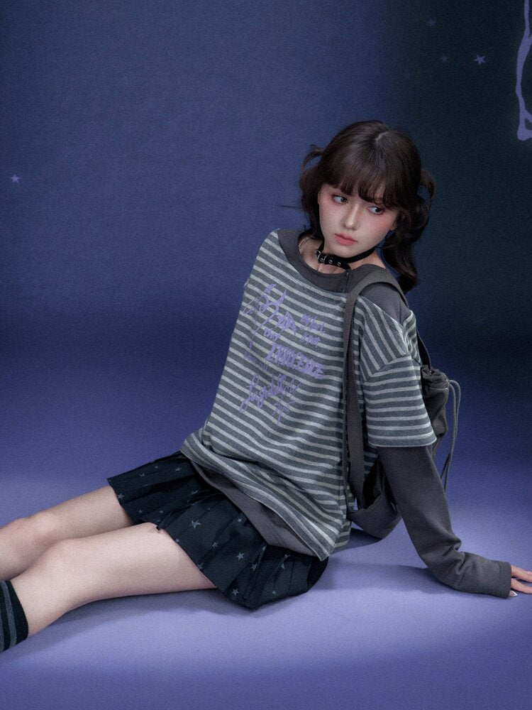 Stripe Graffiti Fake Two T-Shirt【s0000015467】