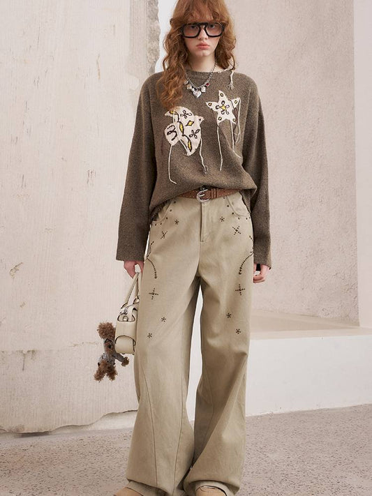 Imitation hot diamond straight loose trousers【s0000014385】