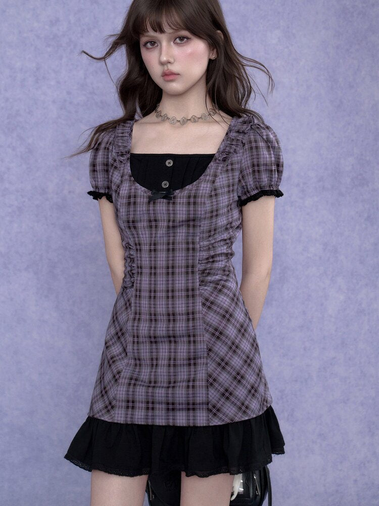 Purple Halter Halter Two Piece Dress【s0000017687】