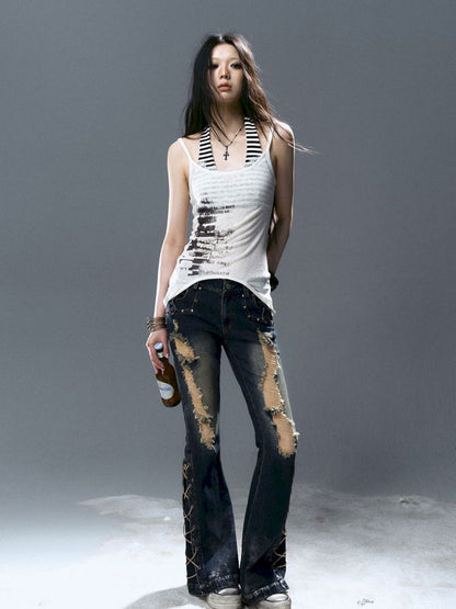 No-wash slim-fit ripped low-rise jeans【s0000012805】