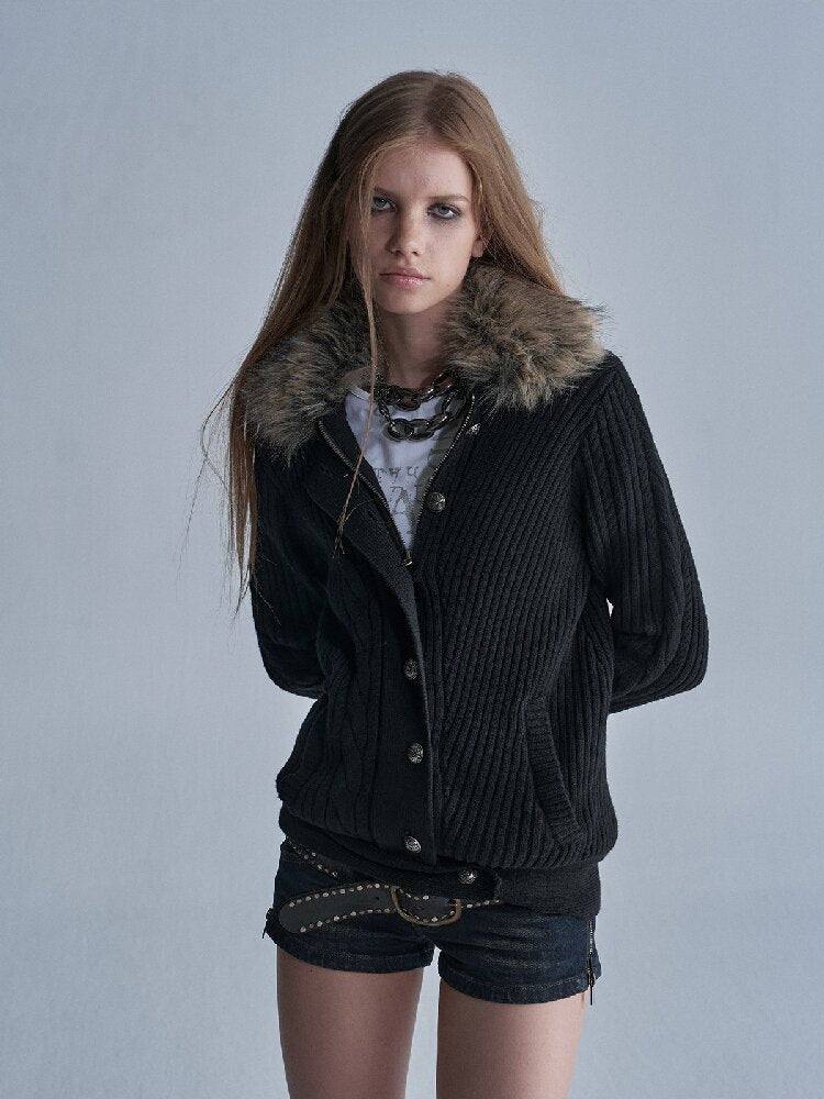 Asymmetrical Knit Wool Zipper Jacket【s0000019091】