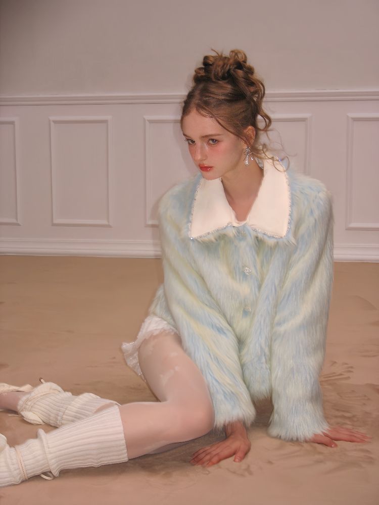 Blue Sweet Warm Fur Long Hair Outer【s0000005320】