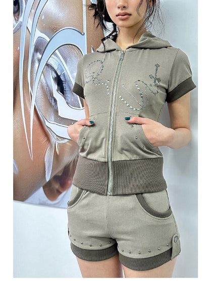 Star Chain Rivet Hooded Shorts Set【s0000018050】