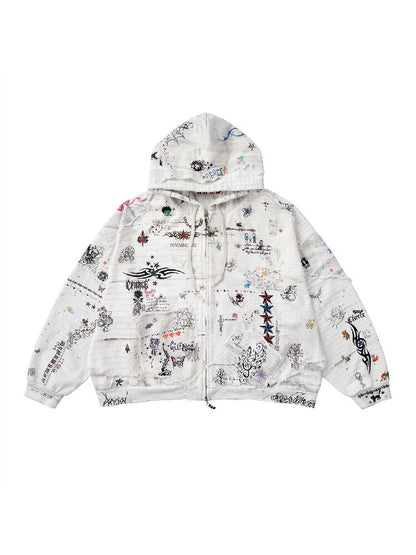 Torn Manuscript Print Sweatshirt Jacket【s0000018735】