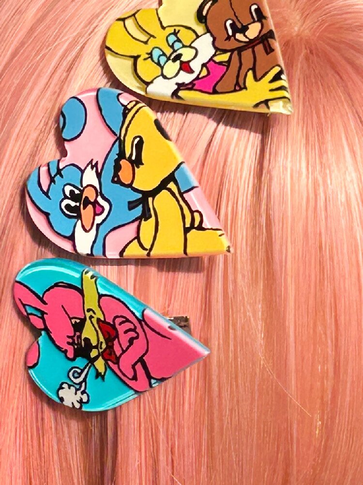 Colorful Rabbit Heart Acrylic Hair Clips【s0000019247】