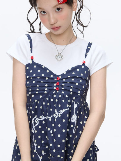 Summer Navy Blue Polka Dot Top【s0000016395】