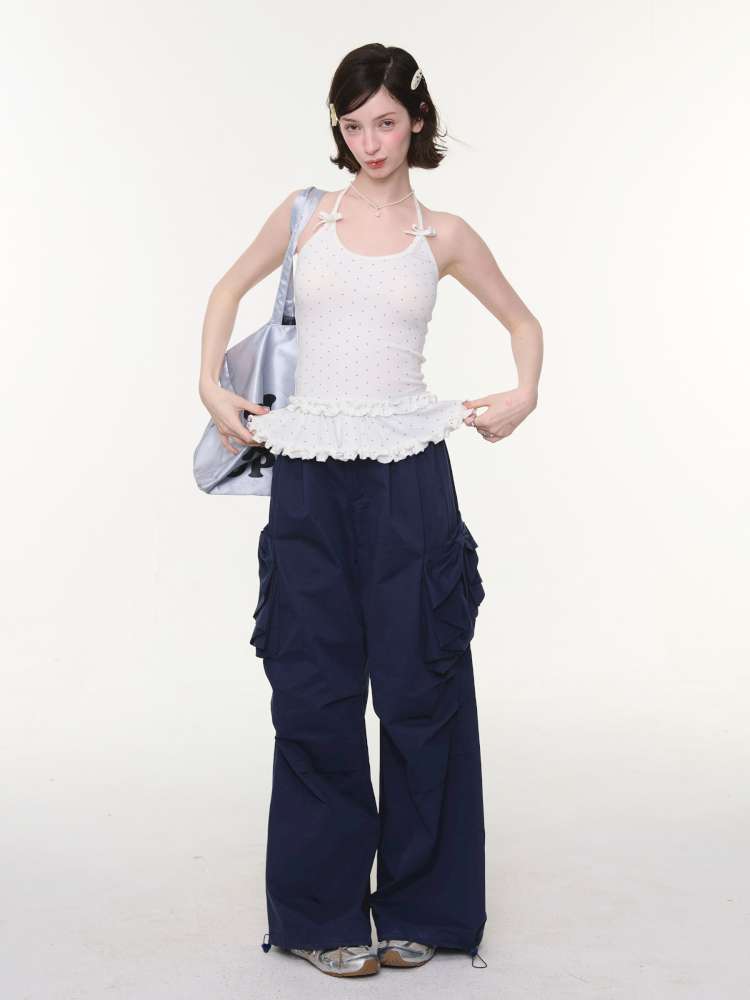 Lace Bow Polka Dot Halter Vest【s0000015432】