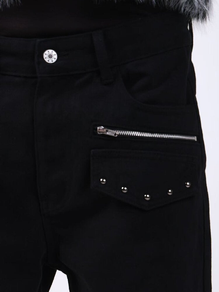 Washed Denim Metal Zip Stacking Jeans【s0000018189】