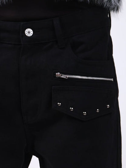 Washed Denim Metal Zip Stacking Jeans【s0000018189】