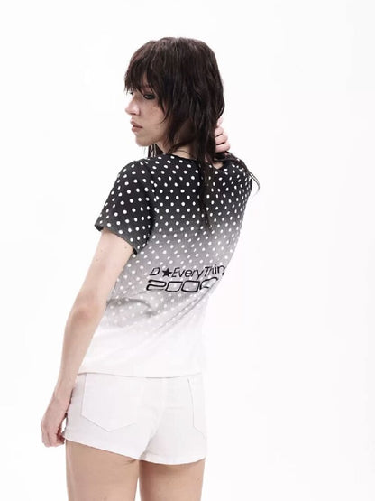 Gradient Polka Dot Slogan Slim Tee【s0000018285】