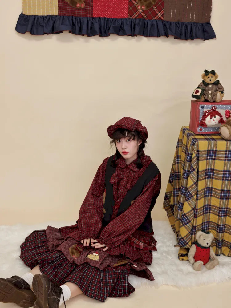 Cotton-trimmed plaid vest【s0000014171】