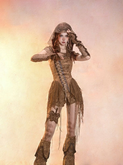 Aged Denim Asymmetric Plunge Top【s0000013508】