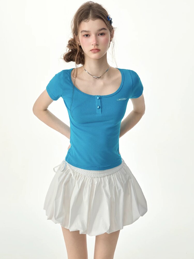 Blues Sweetheart U Neck Short T Shirt【s0000017258】