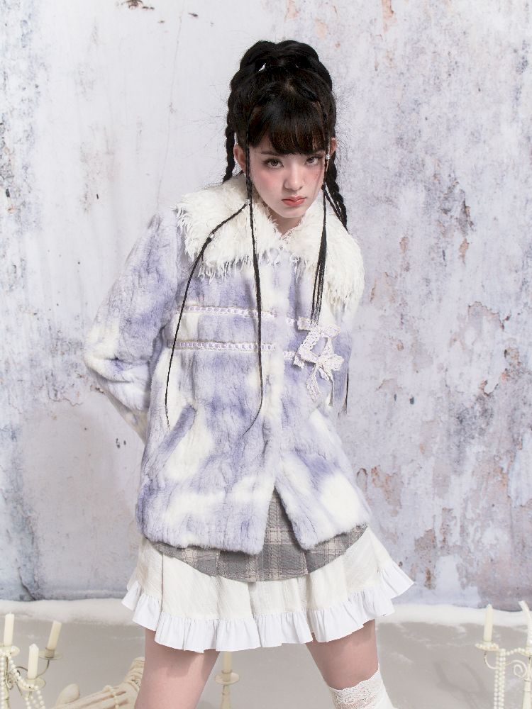 Tie-Dye Patchwork Rabbit Fur Coat【s0000005306】