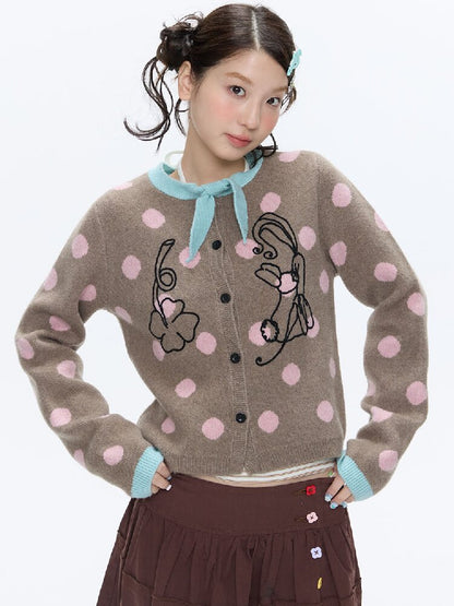 Contrasting Bow Polka Dot Sweater【s0000016382】