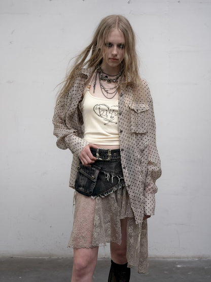 Polka dot plaid sun loose shirt【s0000012622】