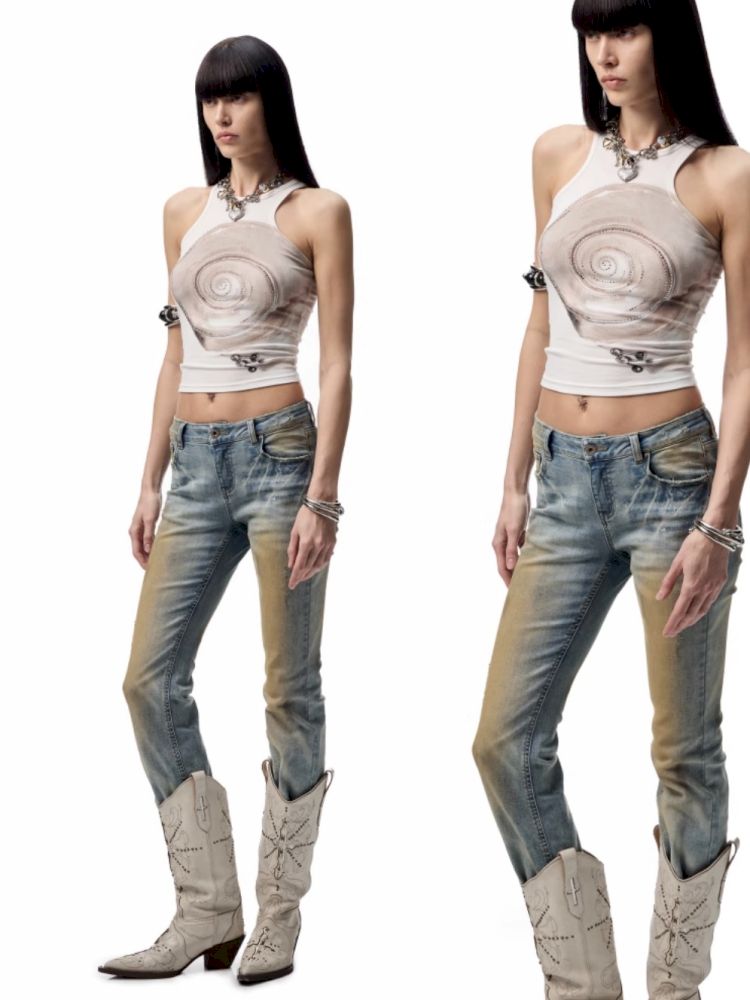 Floral Printing Hot Rhinestone Work Vest【s0000012406】