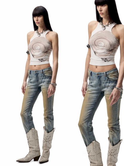 Floral Printing Hot Rhinestone Work Vest【s0000012406】