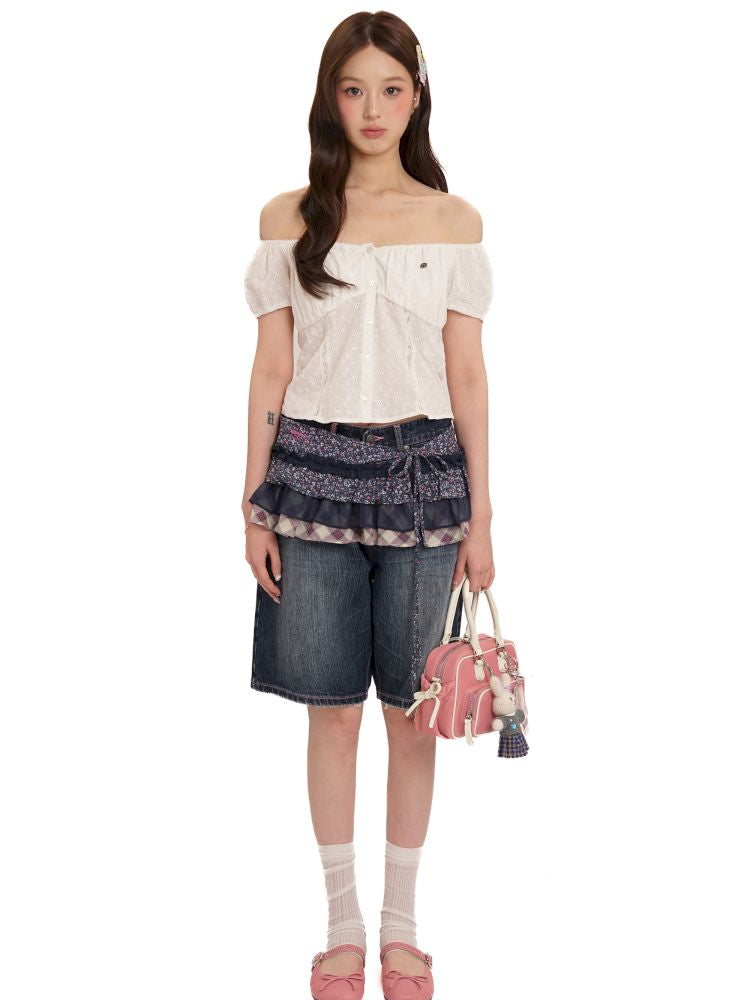 Stretch large neckline short-sleeved cardigan top【s0000013448】