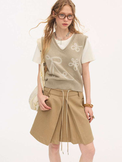 Contrast Strap Pleated A-line Skirt【s0000015414】