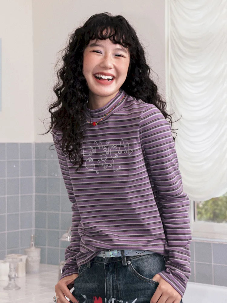 Retro Striped Embroidered Long-Sleeve T-Shirt【s0000013997】