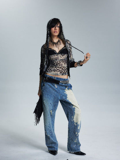 Low Rise Distressed Denim Trousers【s0000017002】
