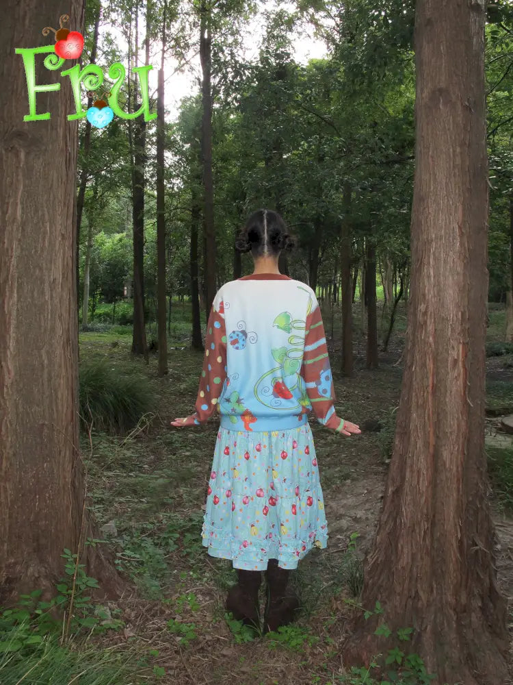 Blue-Brown Knit Cardigan Sweater【s0000014191】