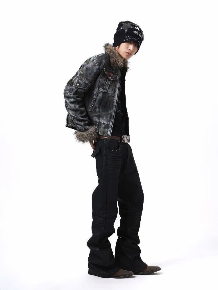 Washed Rivet Fur Collar Jacket【s0000018201】