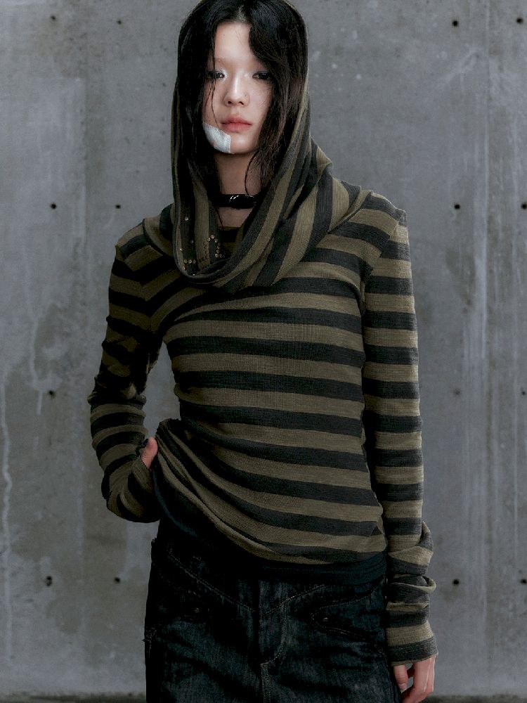 Stripe Knit Long Sleeve T-Shirt [S0000010395]