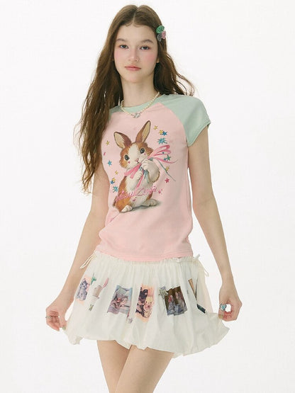 Summer Retro Contrast Rabbit T Shirt【s0000017159】
