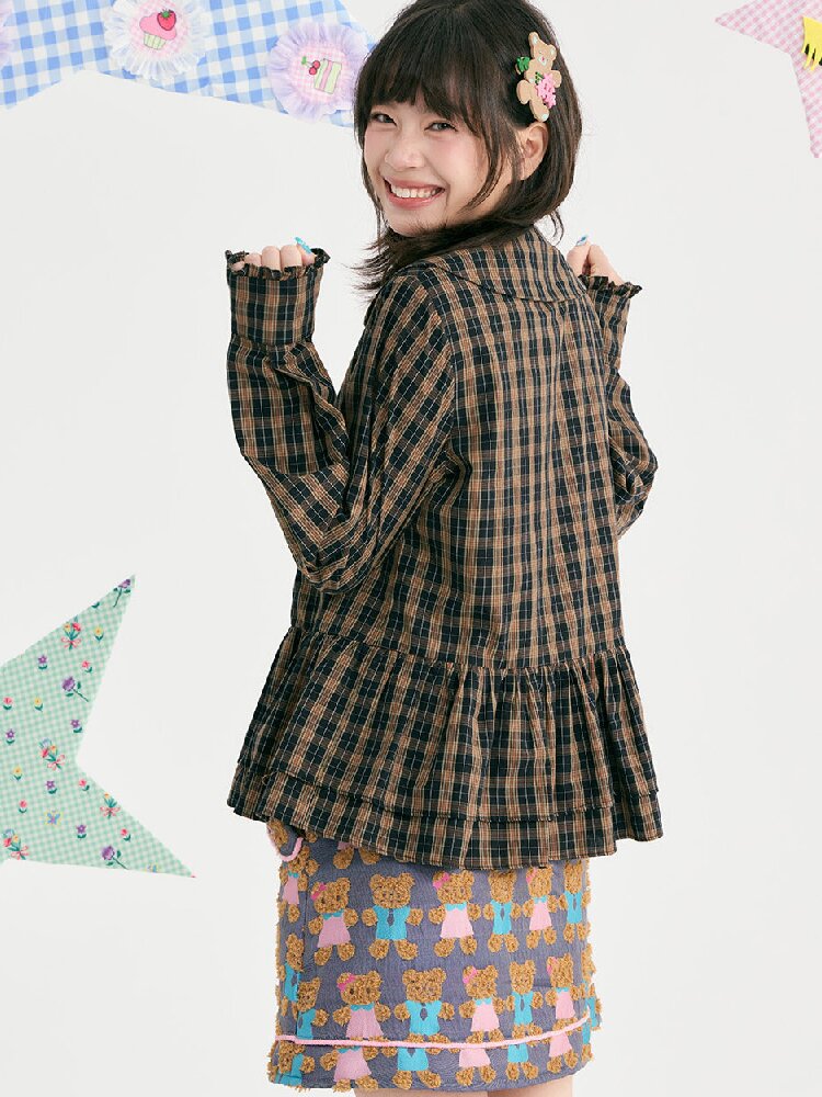 Plaid Embroidered Ruffled Shirt【s0000018726】