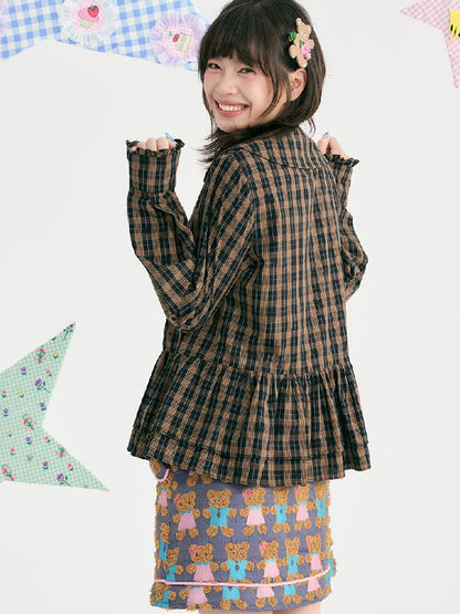 Plaid Embroidered Ruffled Shirt【s0000018726】