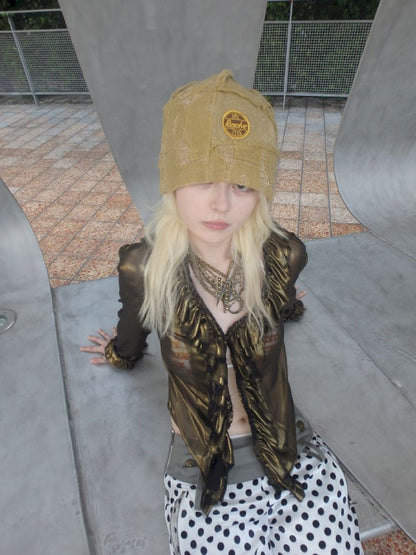 Metal antique bronze broken mesh cardigan【s0000013177】