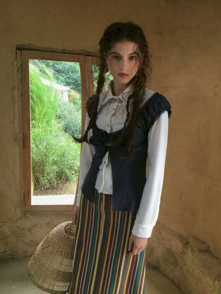 Blue Plaid Polka Dot Long Shirt【s0000014902】