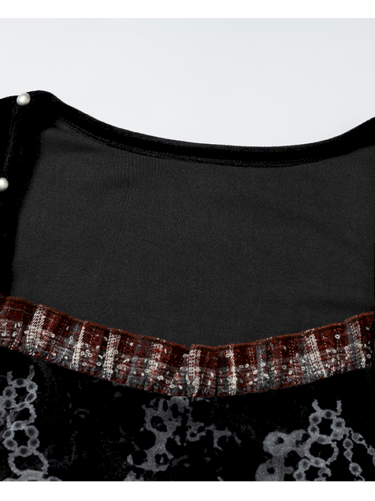 Vintage Baroque Velvet Check Dress【s0000014935】