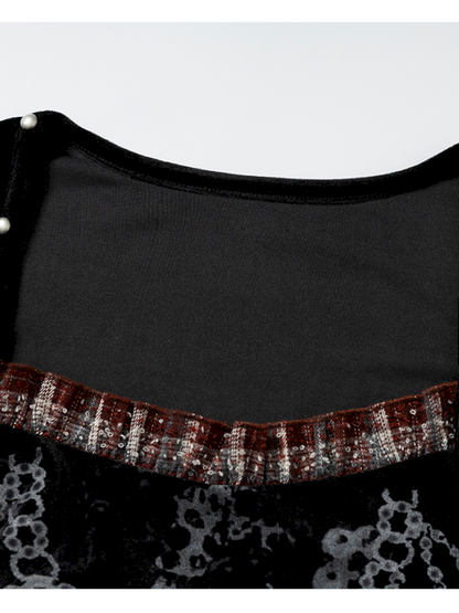 Vintage Baroque Velvet Check Dress【s0000014935】